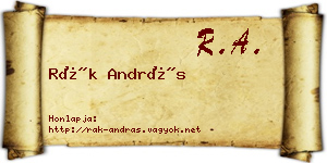 Rák András névjegykártya